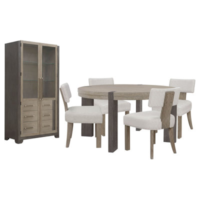 Inzillo Round Dining Table With 4 Klismos Dining Chairs And China Cabinet
