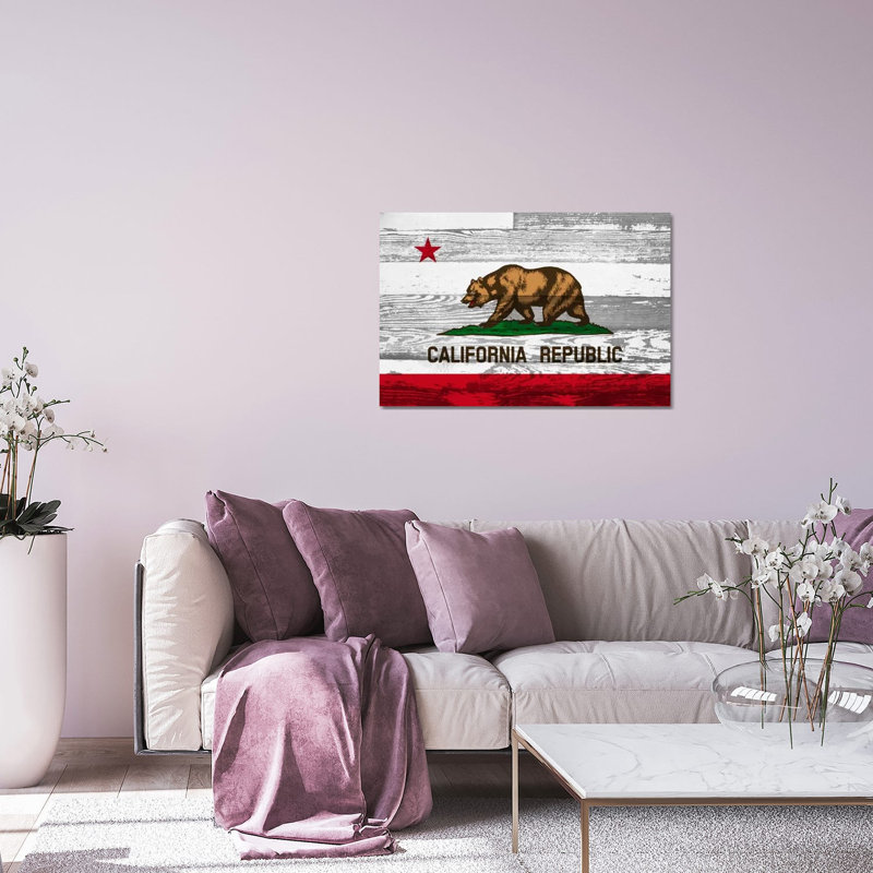 Drapeau de l'État de Californie sur panneaux de bois, impression sur verre acrylique, H 24 po x l 32 po x P 0,25 po