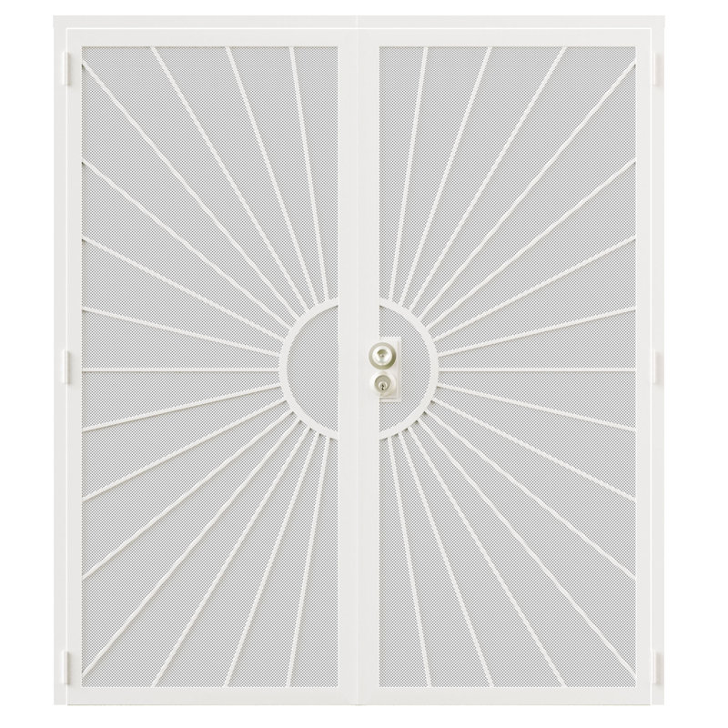  Porte moustiquaire de sécurité en acier maillé perforé avec finition résistante à la rouille et porte française réversible à deux trous en blanc avec serrure
