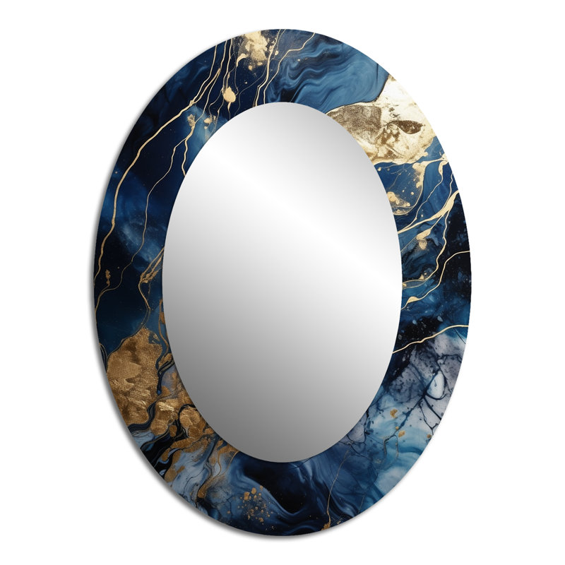 Exploration des profondeurs de la géode bleue III - Grand miroir mural ovale sur métal, 40 po x 30 po