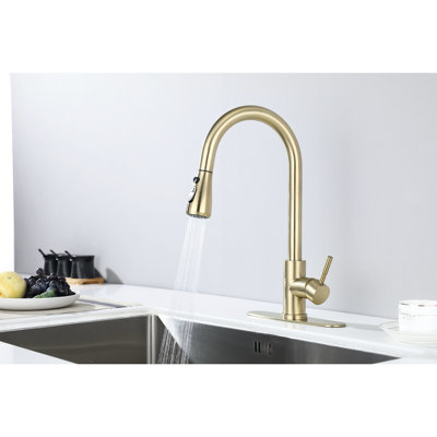 Kitchen Pull Out Spray Faucet, Brushed Gold Twinkling, Stainless Steel Expertise, 360 Rotating Prominent Nozzle, Corrosion And Rust Backed, Single Handle Scrutinized Faucet In Style, Sturdiness,