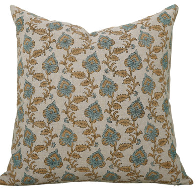 Coussin décoratif en lin fabriqué à la main en tissu imprimé à la main Fabubline Madubala pour canapé, lit et salon - 20 X 20 pouces