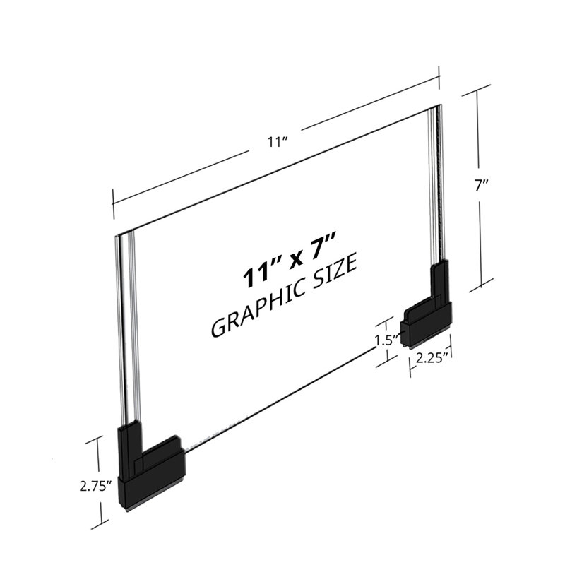 Two-Sided Clear Acrylic Sign Holder with Black Magnetic Boots, 11"W x 7"H