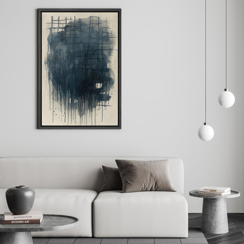 Art mural encadré abstrait bleu - impression d'art moderne moderne netural pour le salon, le bureau ou la chambre à coucher