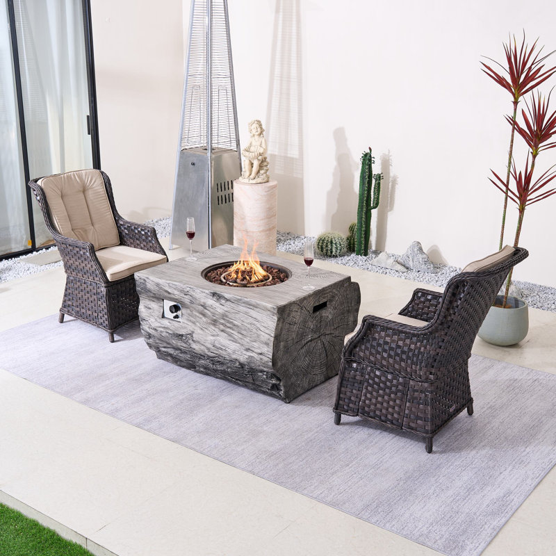 2-Person Outdoor Seating Group With Firepit, Beige, Brown