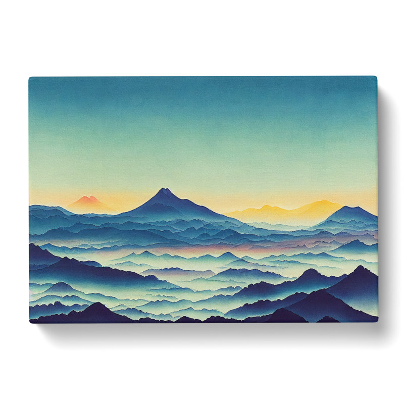 Japanese Mountain Sunrise - Wrapped Canvas Painting, 35cm H x 50cm W x 3cm D