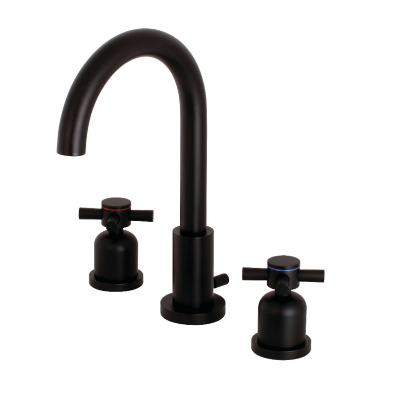 Kingston Brass Concord Two-Handle 3-Hole Deck Mount Widespread Bathroom Faucet with Brass Pop-Up Drain, Matte Black