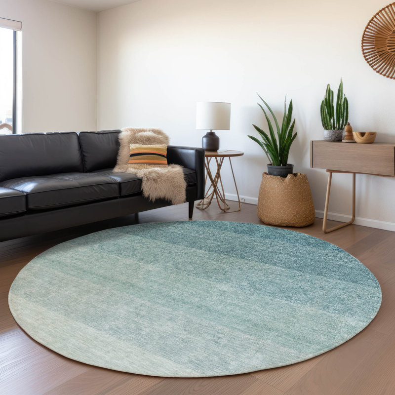 Premium Machine Washable Prisco Teal Rug, Round 8'