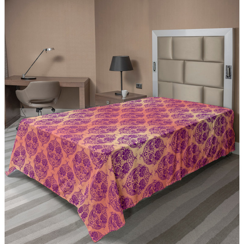 Ambesonne Top Flat Sheet Curving Art, Purple Salmon Damask, Twin Flat Sheet