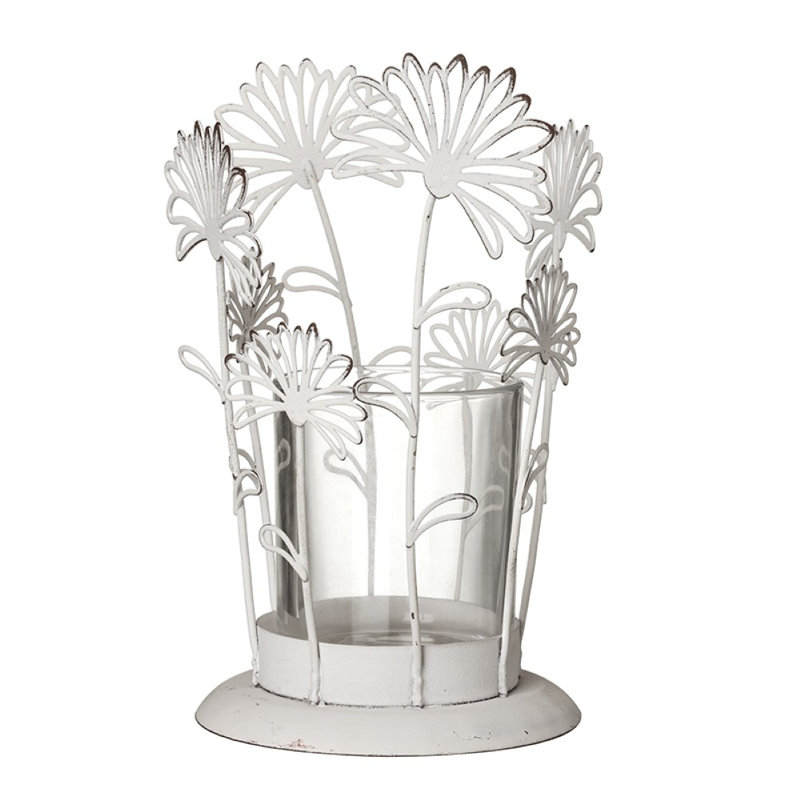 Glass, Metal Tabletop Tealight Holder, 14 cm H x 9 cm W x 9 cm D, White