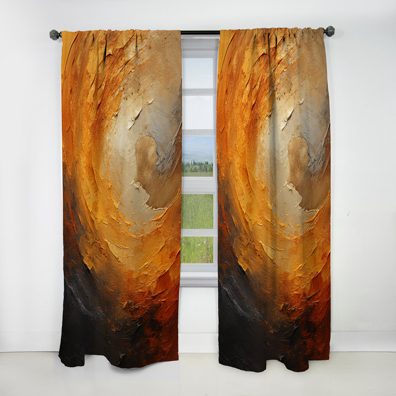 Rideau occultant à motif abstrait en spirale dorée et orange, L 52 po x L 63 po