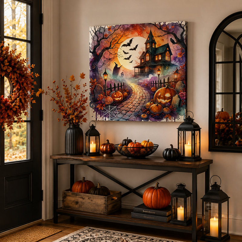 «Enchanted Haunted House Halloween Night», art mural, H 30 po x l 30 po x P 1,5 po