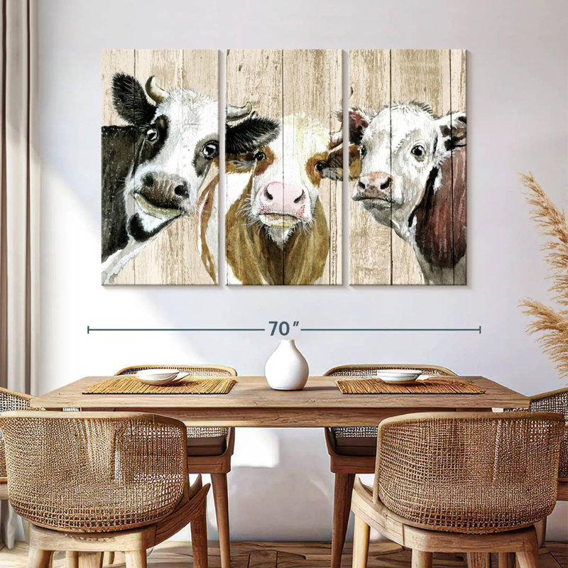 Curieux vaches sur bois, H 42 po x l 65 po