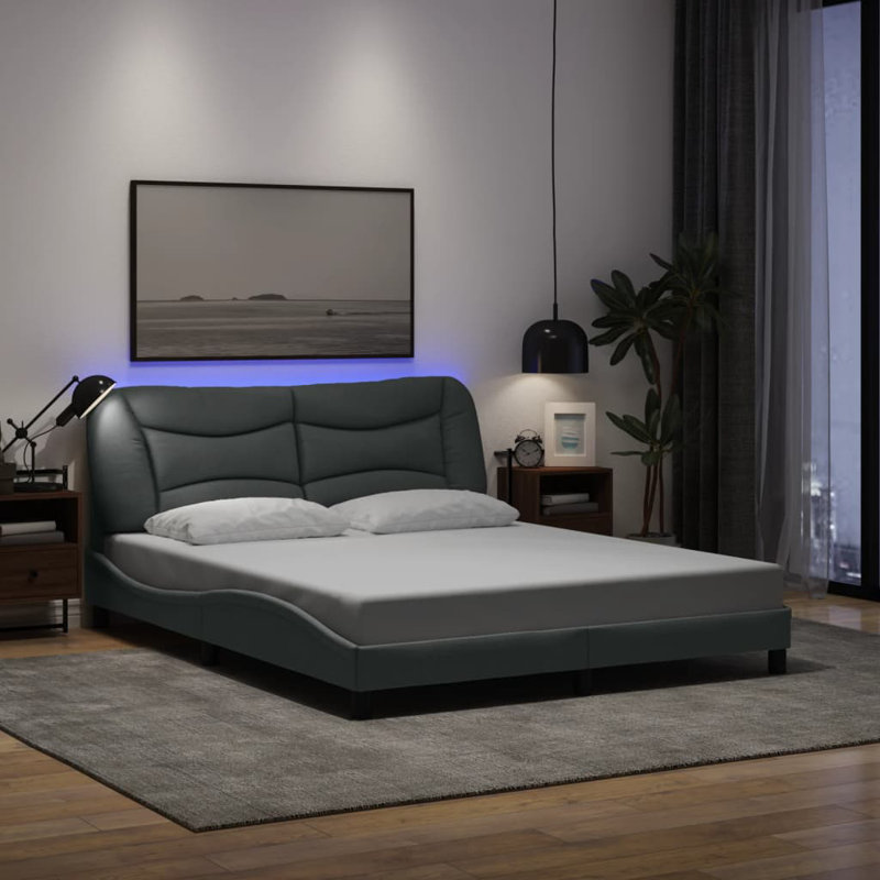 Structure de lit avec matelas DEL sans matelas Hvar gris clair 59,8 "x 79,9", Grand lit, Gris clair