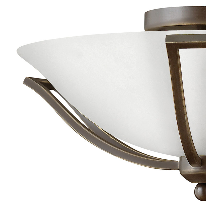 Bolla 2 - Light 16.8" Unique/Statement Bowl LED Semi Flush Mount, Etched Opal Glass, Olde Bronze, Incandescent