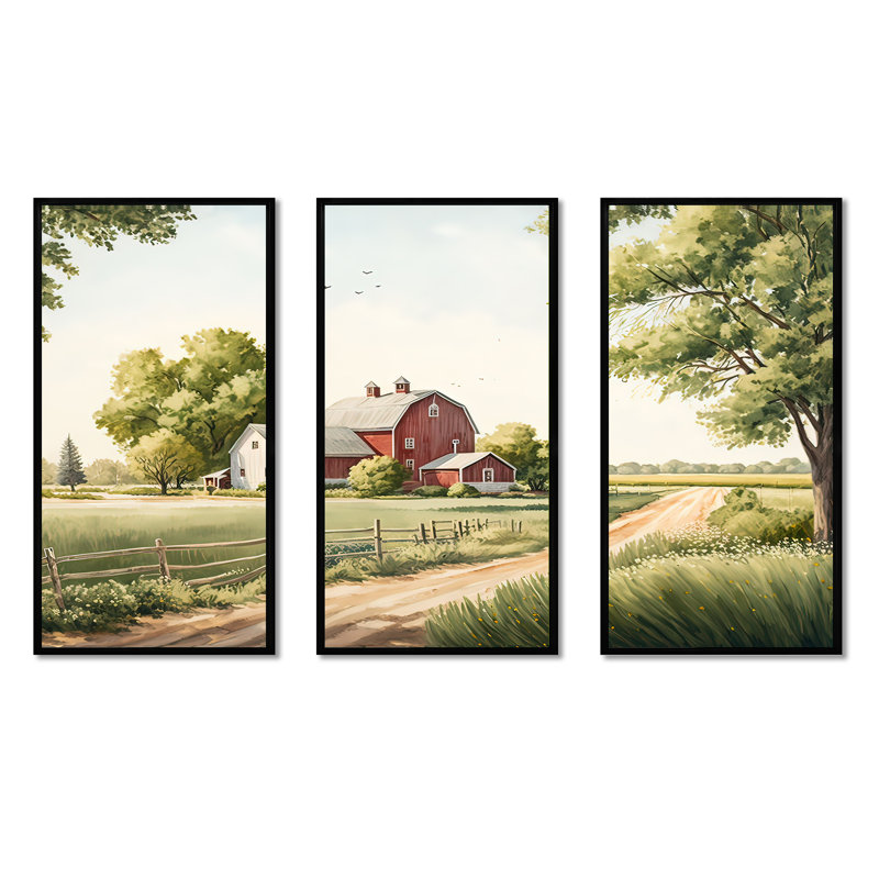 «Beautiful Barn In Spring VII», ensemble d'art mural sur toile, Cadre flottant noir, H 32 po x l 48 po x P 1 po