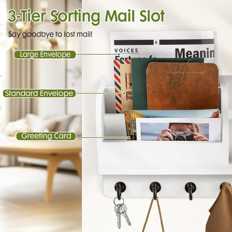 Wood Wall Organizer with Mail Storage