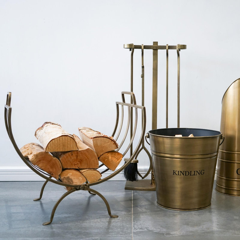 Linear Log Basket Brass H48.5Cm