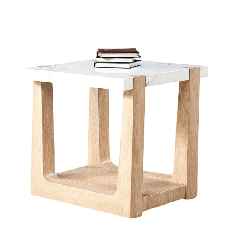 Table de bout 1 pièce, plateau en faux marbre deux tons, Naturel