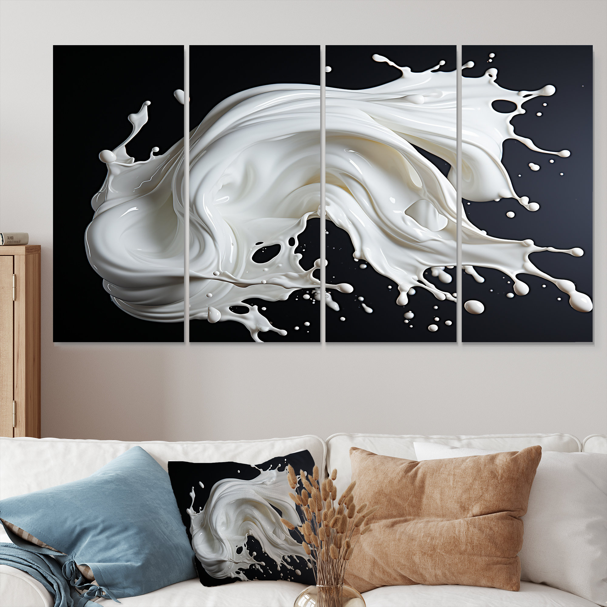 Ivy Bronx Liquid Art Black White - Liquid ink Abstract Wall Art 4 Piece ...