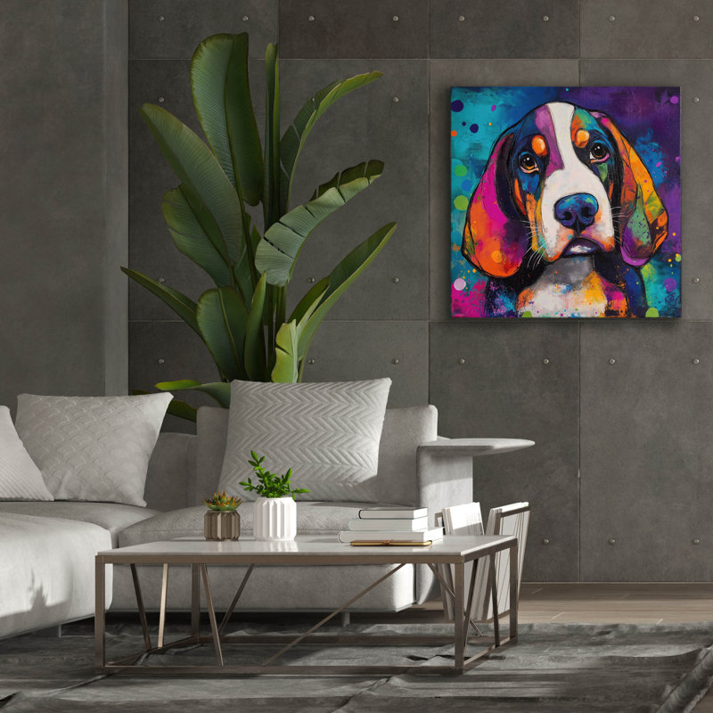 Toile épique Graffiti «Woof Basset Hound» par Rich Monet, 37 po x 37 po