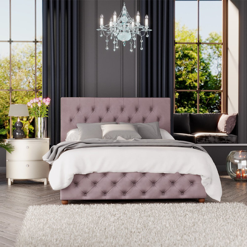 Upholstered Ottoman Bed, Blush, Kingsize (5')