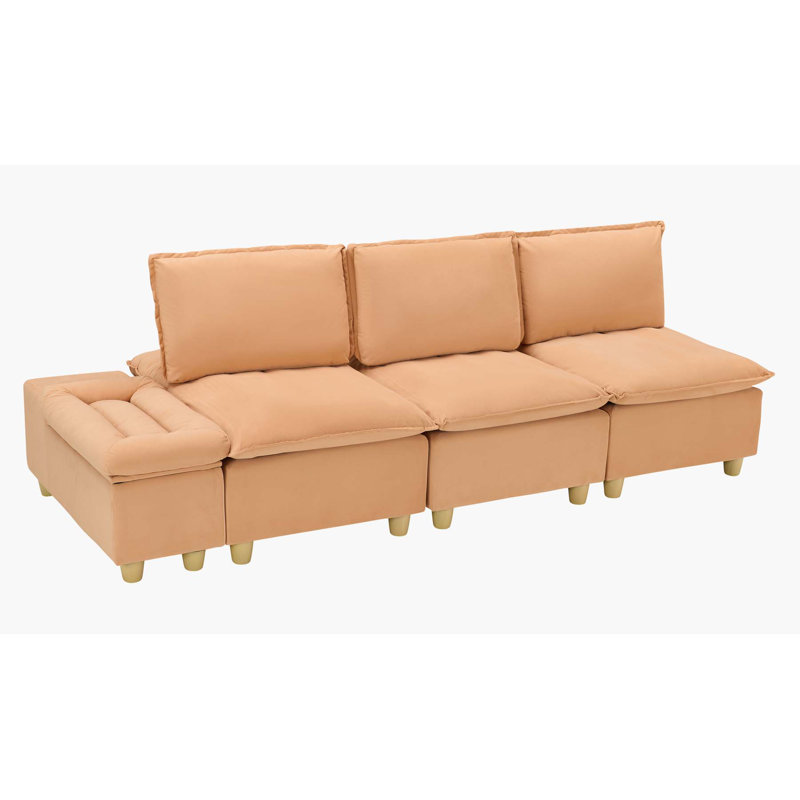 Comfortable Three-Seater Sofa with Storage and Adjustable Backrest for Relaxation, Light Brown