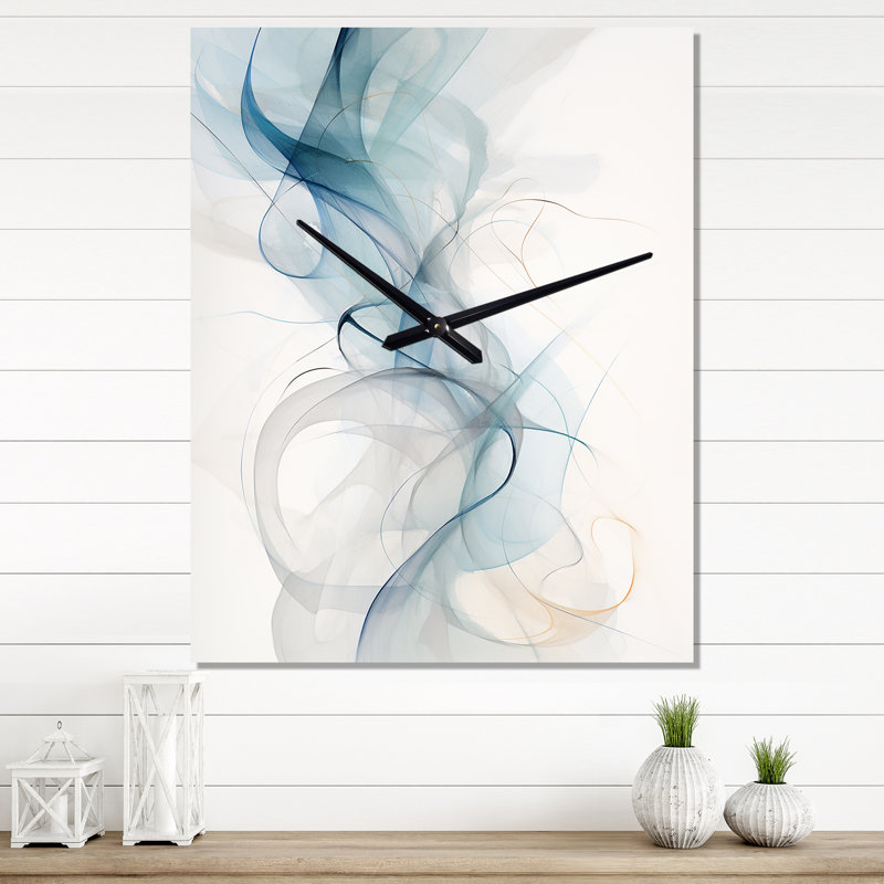 Calligraphie abstraite blanche et grise - horloge murale moderne abstraite, H 28 po x l 12 po x P 1 po