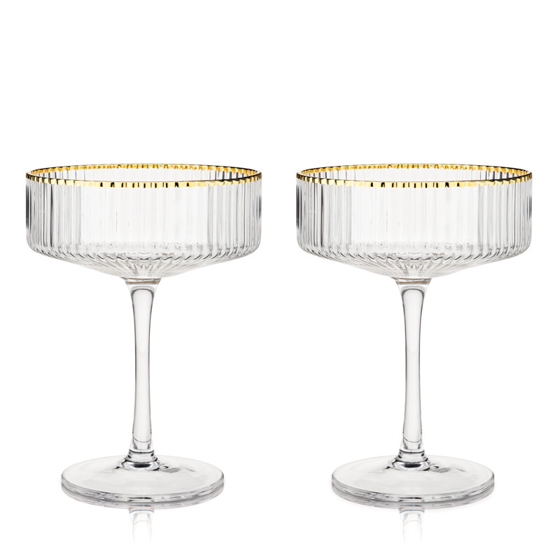 Gold Rimmed Crystal Coupe Cocktail Glasses, Set of 2