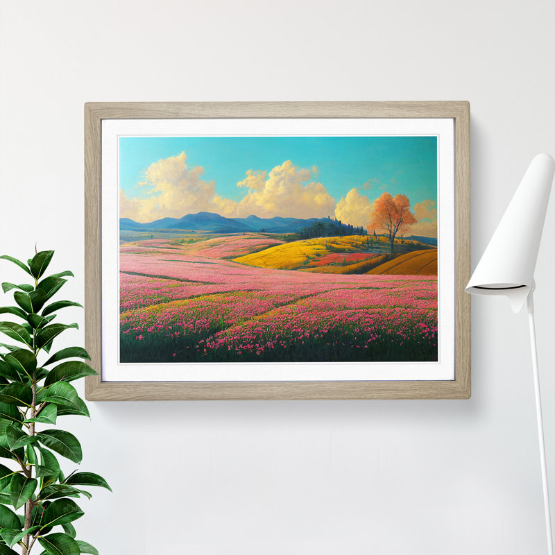 Spring Landscape Meadow - Framed Print, 34cm H x 46cm W x 2cm D, Oak