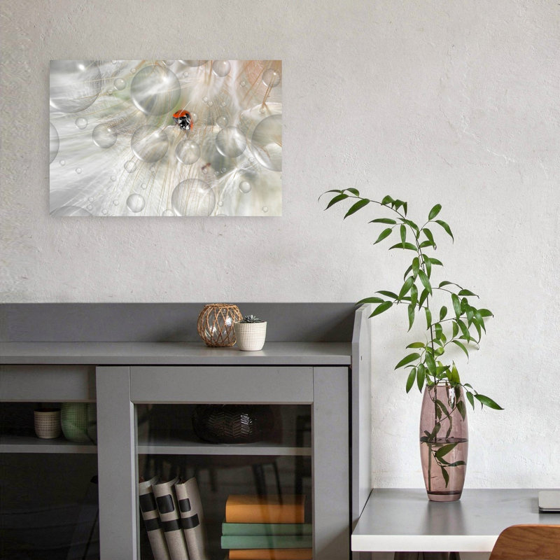 Ladybug Dandelion Dew Delicate Serene Contemporary Ladybug Dandelion Nature Summer Wall Art Print by Thierry Dufour - Print