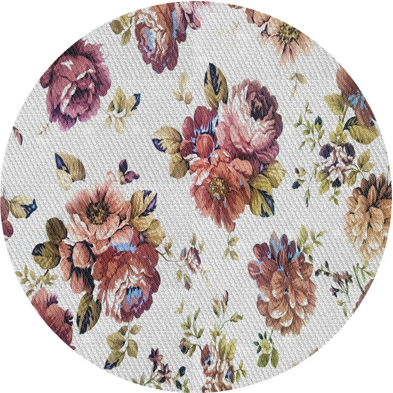 Tapis rouge à motif floral Mea, Rond 7 pi