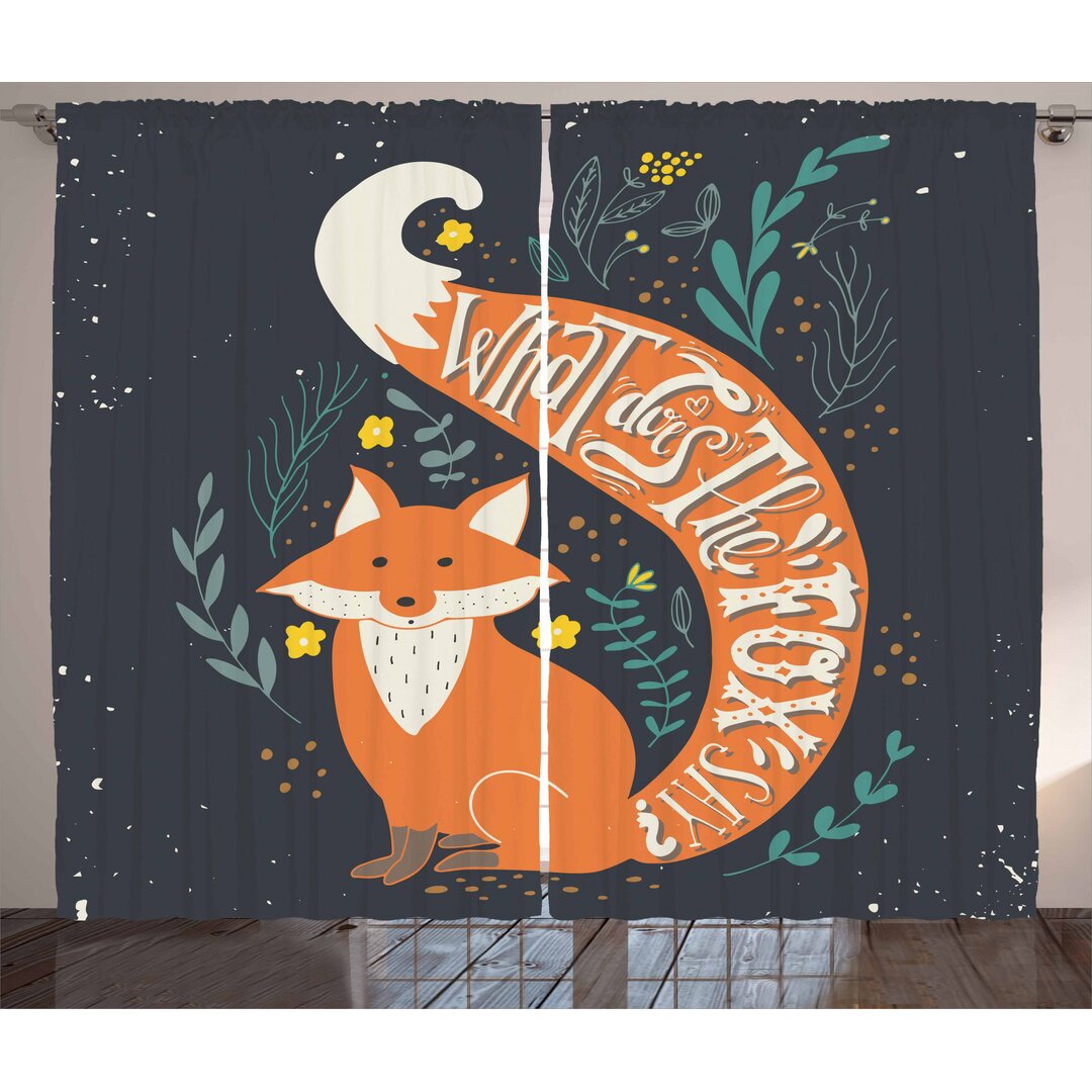 Rustikaler Vorhang, Cartoon Fox Funny Animal, Zitat, Mehrfarbig