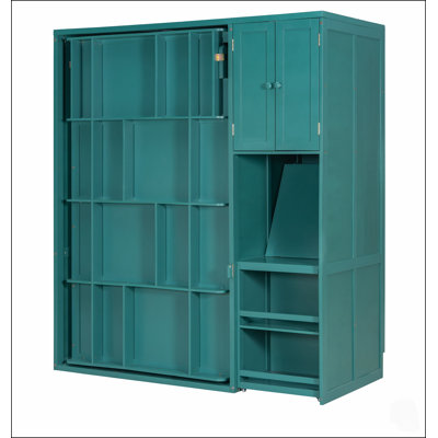 Lits escamotables muraux pivotants avec bibliothèque, armoire supérieure, bureau extensible et rangements latéraux, parfaits pour les petits espaces et offrant une grande multifonctionnalité.