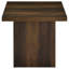 Table de bout Eldridge en pin foncé avec texture rustique et design compact, parfaite pour les intérieurs rustiques et industriels modernes.