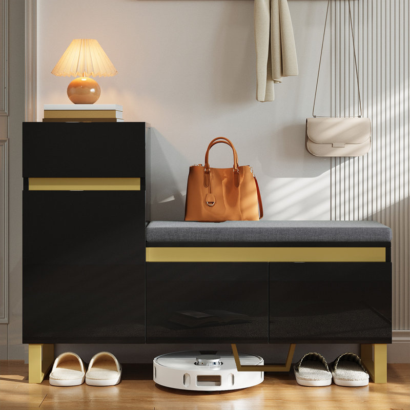 7 Pair Shoe Storage Bench, Black