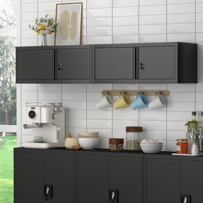 Armoires de rangement en métal, armoire de rangement verrouillable avec portes, armoire de rangement murale avec serrure, suspension flottante (noir, H 13 po)