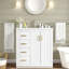 Meuble-lavabo de 30 po avec lavabo en céramique, structure en bois massif, rangement ambre, portes et tiroirs à fermeture en douceur, assemblage facile, armoire polyvalente-2039611720