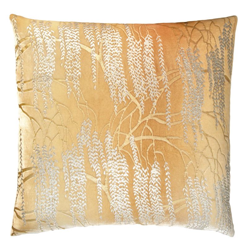 Willow Metallic Square Velvet Pillow Cover & Insert, Gold Beige, 22" x 22"
