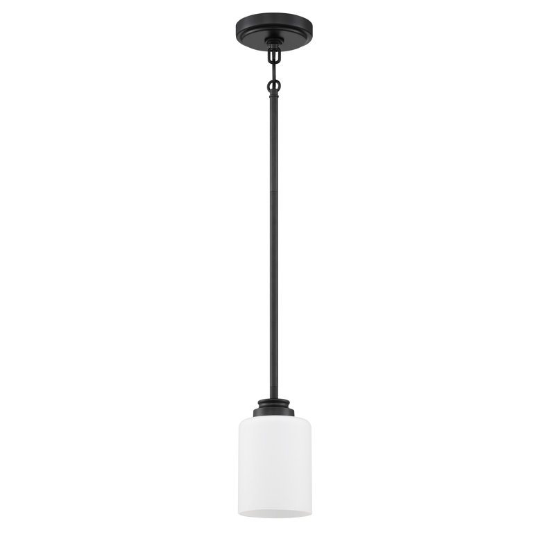 1 - Light Single Pendant, White Frosted, Flat Black