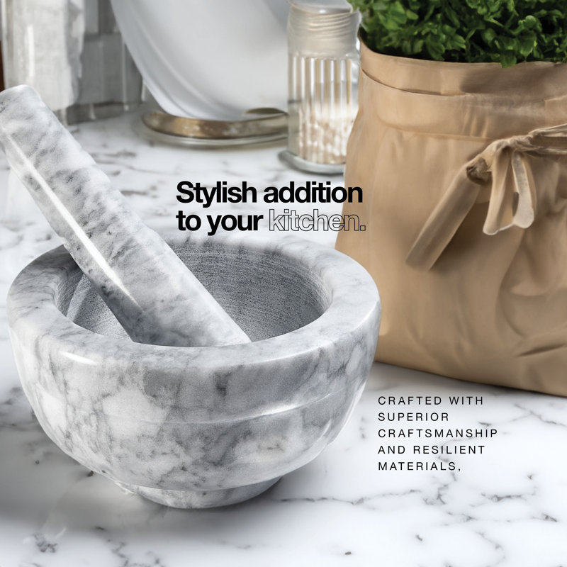 Marble Mortar And Pestle Set, 2" H x 4.2" W x 3.75" D
