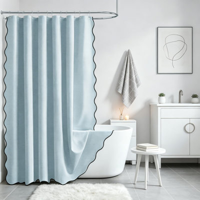 Rideau de douche festonné, ensemble de rideau de douche en lin texturé Boho avec 12 crochets en plastique, élégant rideau de salle de bain imperméable