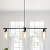 Lustre linéaire rustique à 3 lumières avec abat-jour en verre transparent Delmis