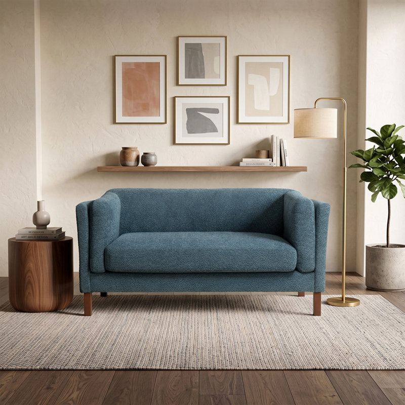 Causeuse moderne en tissu chenille de 58,27 pouces, canapé décoratif, avec coussin amovible, salon, bureau, salon, bleu