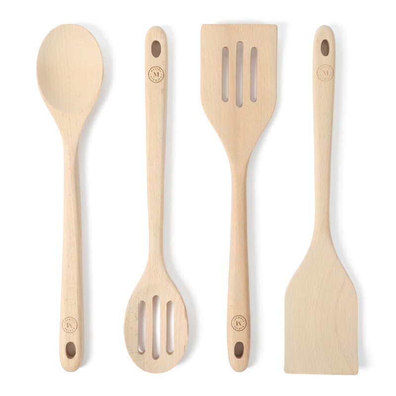 Ensemble d'outils de cuisine en bois 4 pièces Martha Stewart Bainford - Olive, Bois de plage
