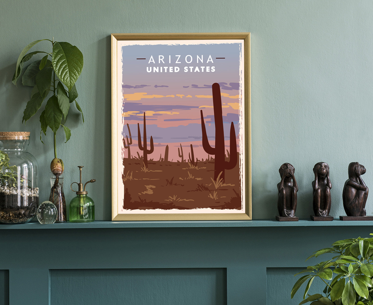 Trinx Arizona Retro Style State Travel Poster, Vintage Unframed Print ...