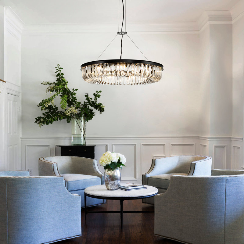 Andablo 9-Light D80cm Modern Contemporary Glam U-Shaped Crystal Chandelier with Black Frame