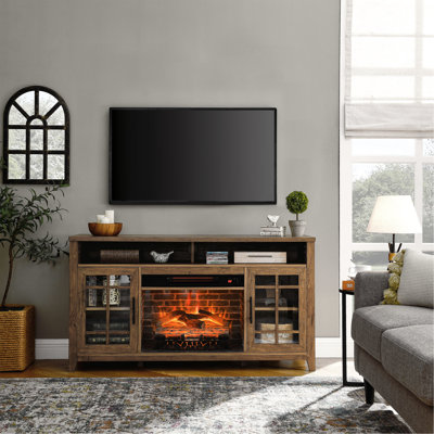 55" Tv Stand With Electric Fireplace. Reclaimed Style. 5000 'S Heat. Overheat Cut-Off. Realistic Flame Display. Convenient Touch Button Fireplace Media Stand, 55". Finish. 1500W Heating. Save On