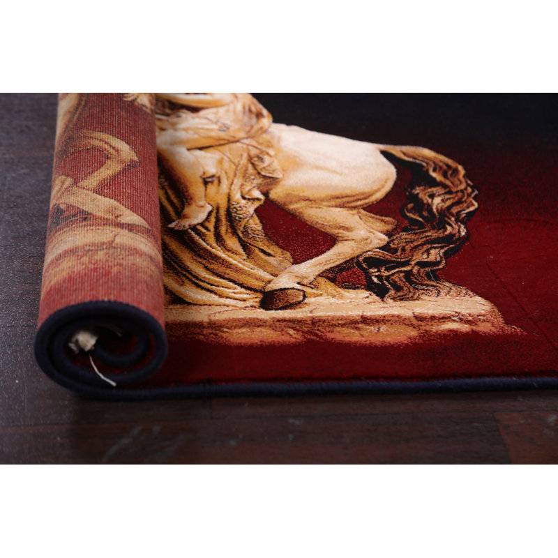Tapis rouge en acrylique noué à la main de conception unique 2 pi 4 po x 3 pi 5 po Omorion