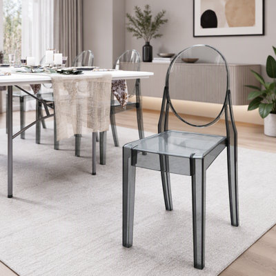 Stackable Dark Grey Acrylic Ghost Event Chairs – Set of 4